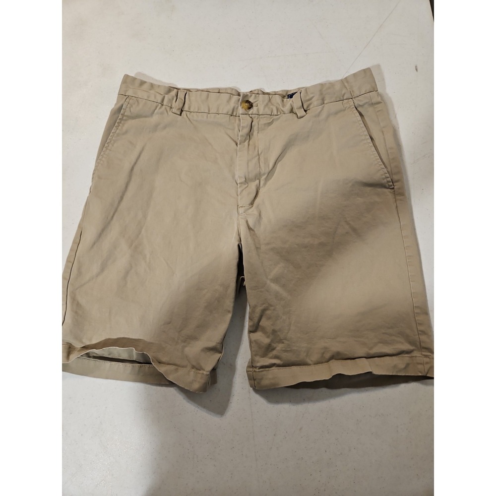 Vineyard Vines Club Short Zip Flat Front Shorts Men 35 Tan Beige Whale (1774